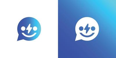 Happy instant chat or chat bubble and thunder icon logo design template vector