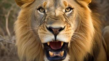 Close up shot of angry lion ai free photo