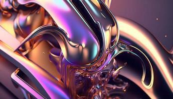 3d Metallic shiny abstract shapes Render Design for Background Wallpaper, Banner, Poster or Cover with Fluid Organic Wave and Glass Colorful Gradient Material, Premium background. Pro Photo