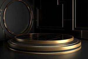 Luxury golden 3d circular podium for showcasing products, Empty elegant and premium showcasing space to promote or market products, Empty podium for product presentation,empty luxury podium background photo