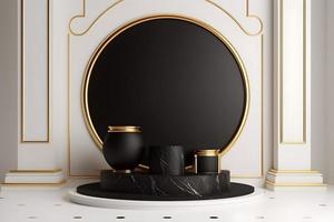 Luxury golden 3d circular podium for showcasing products, Empty elegant and premium showcasing space to promote or market products, Empty podium for product presentation,empty luxury podium background photo