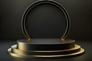 Luxury golden 3d circular podium for showcasing products, Empty elegant and premium showcasing space to promote or market products, Empty podium for product presentation,empty luxury podium background photo