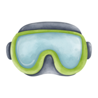 Watercolor diving goggles, summer element on beach, Summer illustration png
