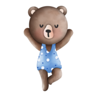 Watercolor Cute Bear character with swimming suit, summer character on beach, Summer illustration png