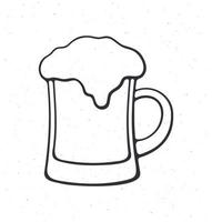 Hand drawn doodle of a mug of beer with foam. Glass of alcohol drink. Classic foam drink of pubs and bars vector