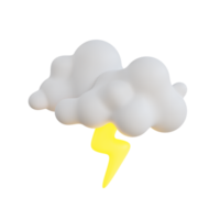 blanco nube con iluminación. nube icono 3d. nube con un relámpago tornillo. clima íconos png