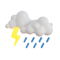 3d icona di pioggia e un' temporale. nube con un' fulmine bullone. tempo metereologico icone png