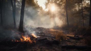 Forest fire in the forest. The concept of disaster and ecology,Burning dry grass and trees in the forest photo