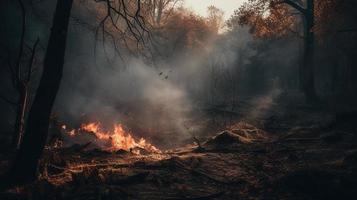 Forest fire in the forest. The concept of disaster and ecology,Burning dry grass and trees in the forest photo