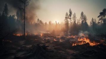 Forest fire in the forest. The concept of disaster and ecology,Burning dry grass and trees in the forest photo