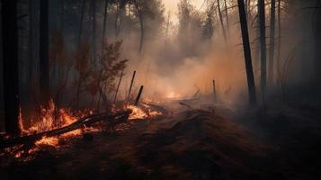 Forest fire in the forest. The concept of disaster and ecology,Burning dry grass and trees in the forest photo