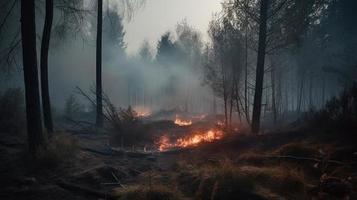 Forest fire in the forest. The concept of disaster and ecology,Burning dry grass and trees in the forest photo