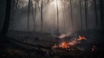 Forest fire in the forest. The concept of disaster and ecology,Burning dry grass and trees in the forest photo