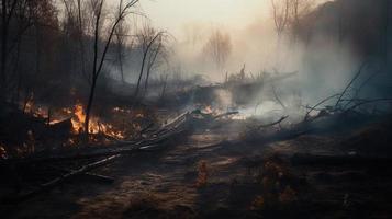 Forest fire in the forest. The concept of disaster and ecology,Burning dry grass and trees in the forest photo