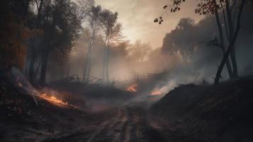 Forest fire in the forest. The concept of disaster and ecology,Burning dry grass and trees in the forest photo
