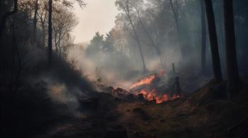 Forest fire in the forest. The concept of disaster and ecology,Burning dry grass and trees in the forest photo