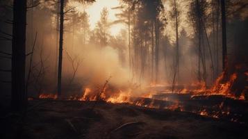 Forest fire in the forest. The concept of disaster and ecology,Burning dry grass and trees in the forest photo