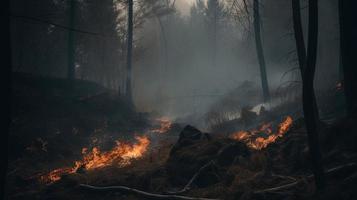 Forest fire in the forest. The concept of disaster and ecology,Burning dry grass and trees in the forest photo