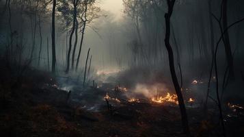 Forest fire in the forest. The concept of disaster and ecology,Burning dry grass and trees in the forest photo