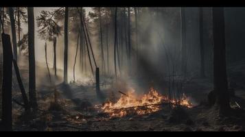 Forest fire in the forest. The concept of disaster and ecology,Burning dry grass and trees in the forest photo