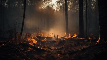 bosque fuego en el bosque. el concepto de desastre y ecología,quema seco césped y arboles en el bosque foto