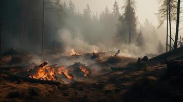 Forest fire in the forest. The concept of disaster and ecology,Burning dry grass and trees in the forest photo