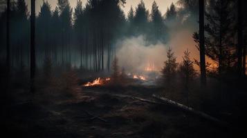 bosque fuego en el bosque. el concepto de desastre y ecología,quema seco césped y arboles en el bosque foto