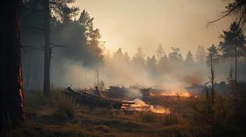 bosque fuego en el bosque. el concepto de desastre y ecología,quema seco césped y arboles en el bosque foto