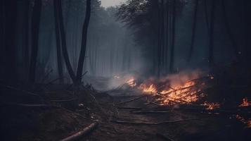 Forest fire in the forest. The concept of disaster and ecology,Burning dry grass and trees in the forest photo