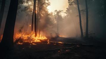 bosque fuego en el bosque. el concepto de desastre y ecología,quema seco césped y arboles en el bosque foto