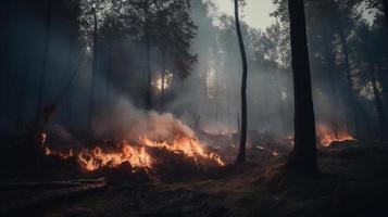 bosque fuego en el bosque. el concepto de desastre y ecología,quema seco césped y arboles en el bosque foto