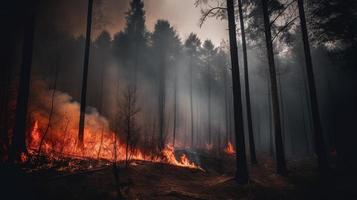 Forest fire in the forest. The concept of disaster and ecology,Burning dry grass and trees in the forest photo