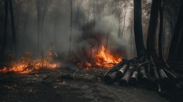 Forest fire in the forest. The concept of disaster and ecology,Burning dry grass and trees in the forest photo