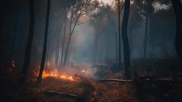 Forest fire in the forest. The concept of disaster and ecology,Burning dry grass and trees in the forest photo