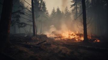 Forest fire in the forest. The concept of disaster and ecology,Burning dry grass and trees in the forest photo