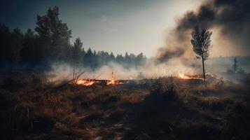 Forest fire in the forest. The concept of disaster and ecology,Burning dry grass and trees in the forest photo