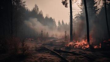 bosque fuego en el bosque. el concepto de desastre y ecología,quema seco césped y arboles en el bosque foto