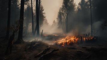 Forest fire in the forest. The concept of disaster and ecology,Burning dry grass and trees in the forest photo