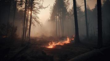 bosque fuego en el bosque. el concepto de desastre y ecología,quema seco césped y arboles en el bosque foto