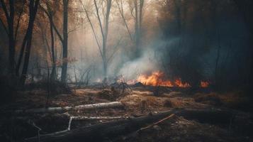 Forest fire in the forest. The concept of disaster and ecology,Burning dry grass and trees in the forest photo