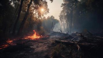 Forest fire in the forest. The concept of disaster and ecology,Burning dry grass and trees in the forest photo