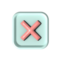 kruis controleren Mark icoon knop en Nee of mis symbool Aan afwijzen annuleren teken knop . renderen 3d. png