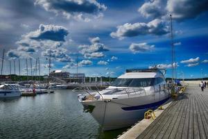 landscape with the port of Sopot in Poland and yachts on a warm spring day, photo