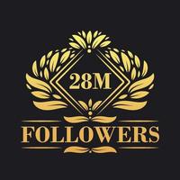 28M Followers celebration design. Luxurious 28M Followers logo for social media followers vector