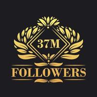 37M Followers celebration design. Luxurious 37M Followers logo for social media followers vector