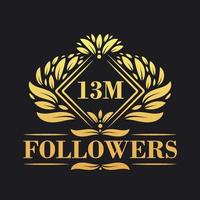 13M Followers celebration design. Luxurious 13M Followers logo for social media followers vector