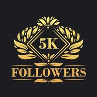 5K Followers celebration design. Luxurious 5K Followers logo for social media followers vector