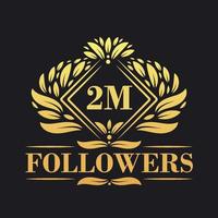 2M Followers celebration design. Luxurious 2M Followers logo for social media followers vector