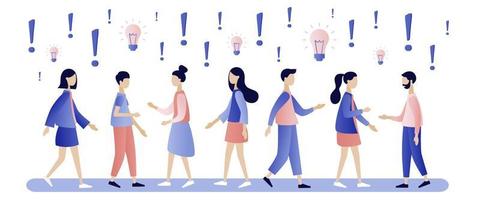 People around exclamation. People communication in search of ideas, problem solving. Modern flat cartoon style. Vector illustration