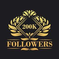 200K Followers celebration design. Luxurious 200K Followers logo for social media followers vector